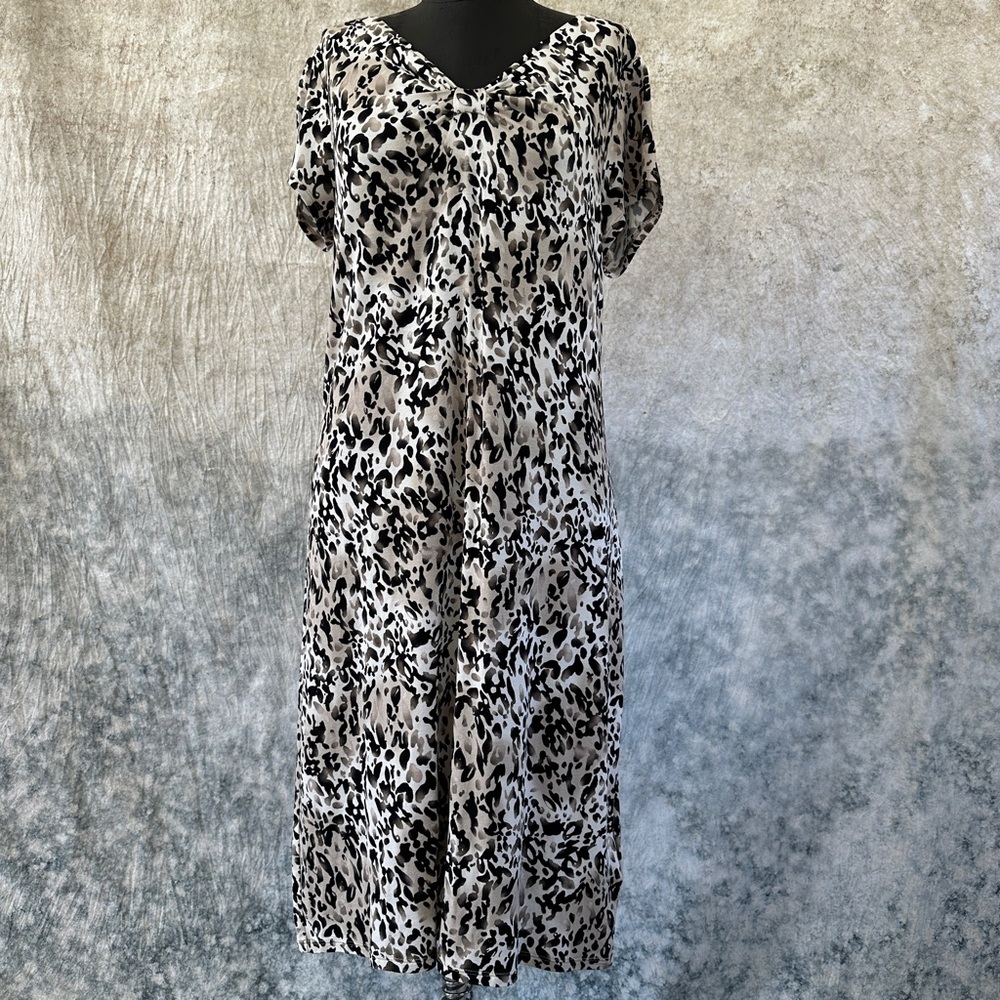 Dana Buchman Black and White Animal Print Midi Dress size M